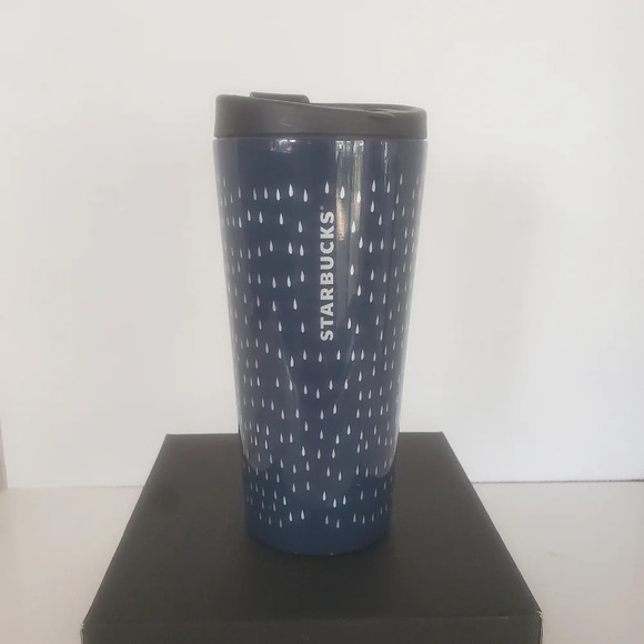 Starbucks Tall Blue Stainless Coffee Tumbler with Umbrella a d Raindrops. - Picture 3 of 10
